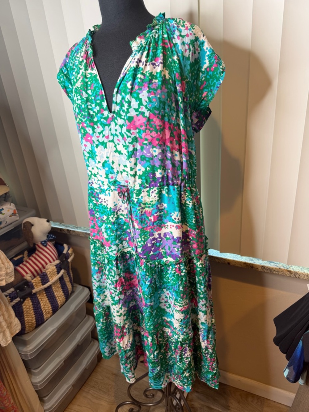 Rails Womens Juni Midi Dress Gardenia Multi Color Tiered Midi Dress Size Large - Picture 3 of 8
